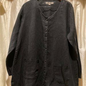 FLAX 100% Linen Black Button Down Large